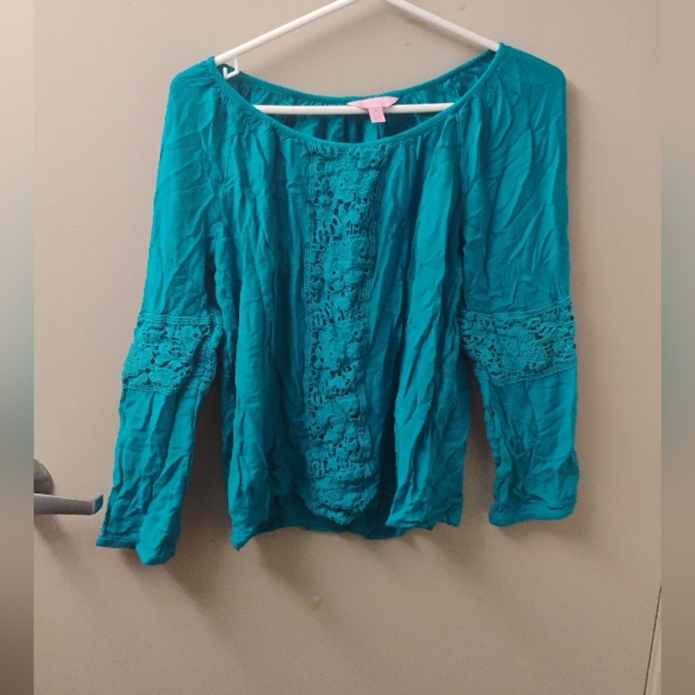 Lilly Pulitzer Womens Briony Lace Accent Long Sleeve Top Sz M